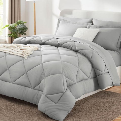 CozyLux full comforter front view showing neat drape and light grey tone for polished look