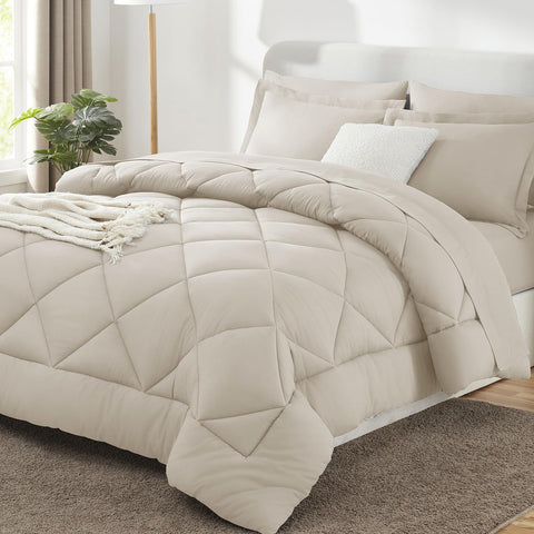 CozyLux full bed set front view showing coordinated beige pieces and tidy finish