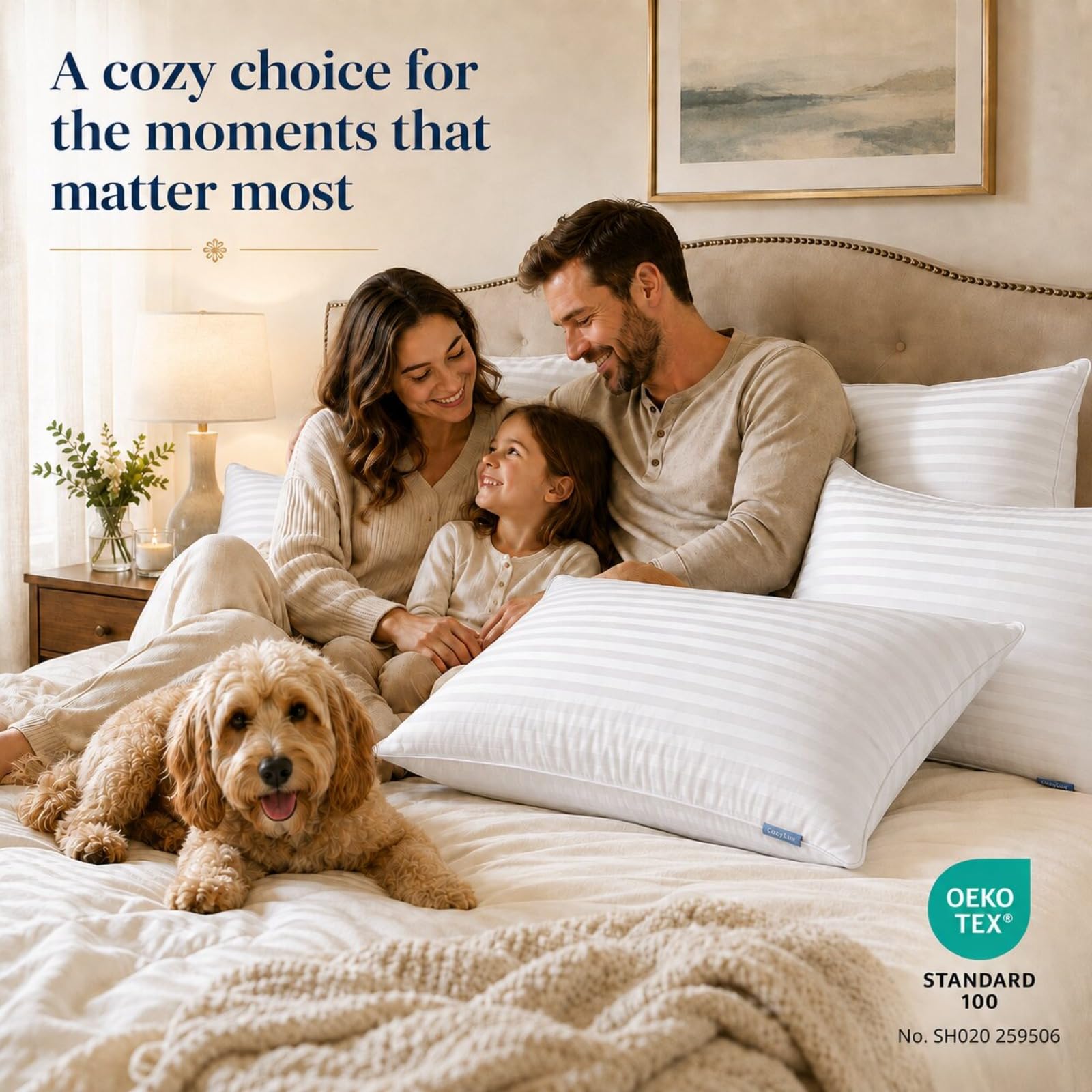 CozyLux set of four arranged in hotel-style bedroom showing coordinated hospitality-ready look