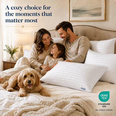 CozyLux set of four arranged in hotel-style bedroom showing coordinated hospitality-ready look