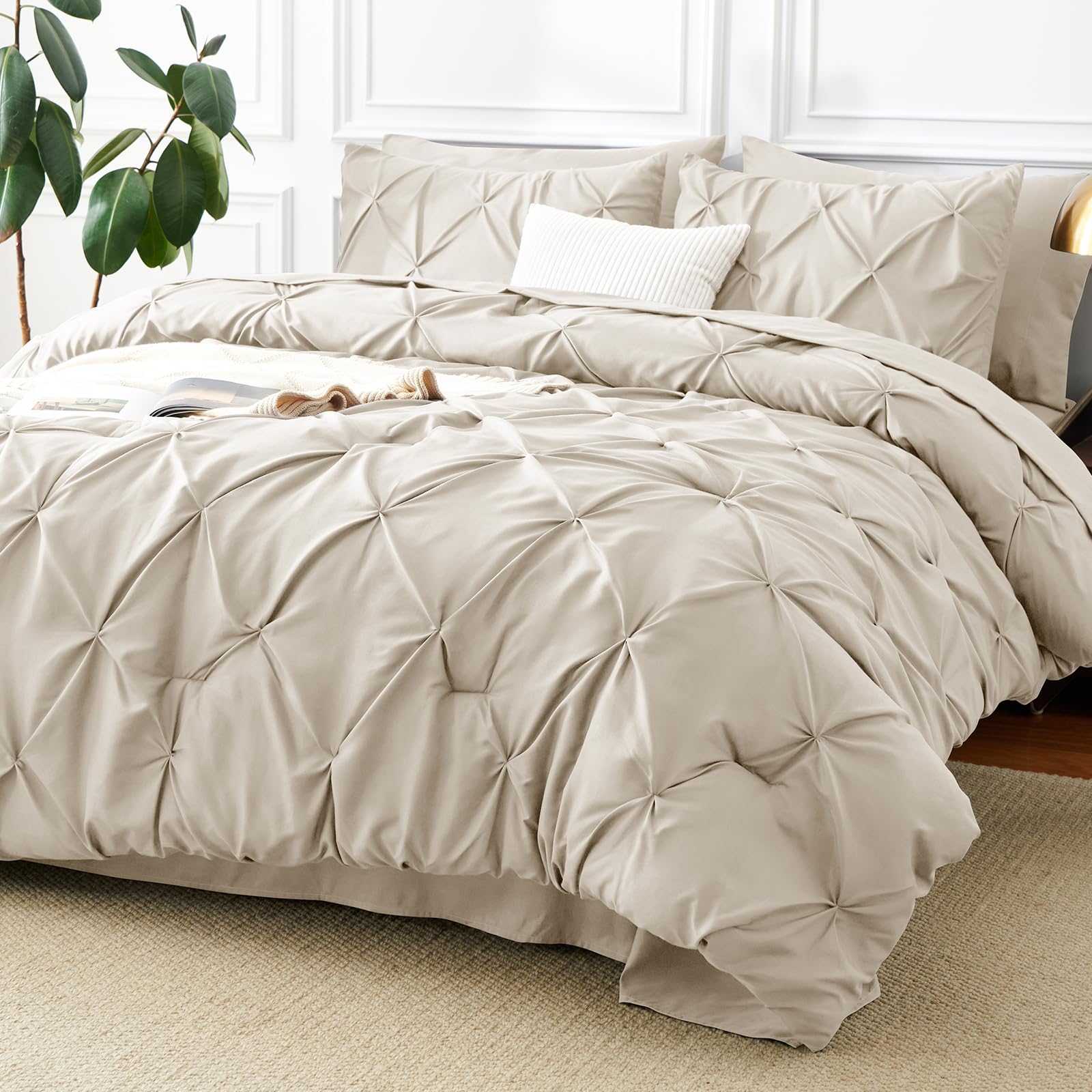 CozyLux king comforter front view showing neat pintuck and full bed coverage