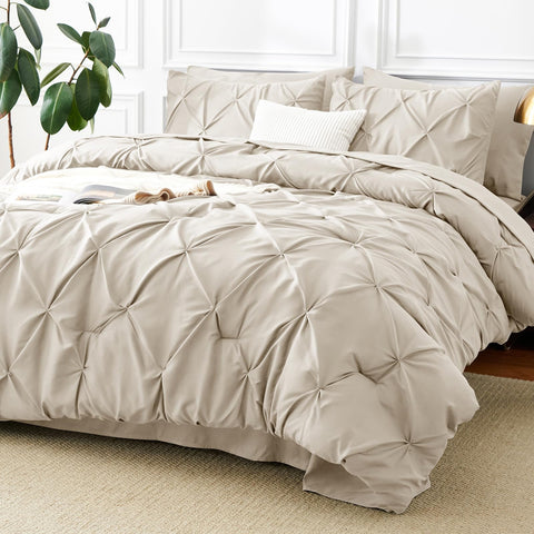CozyLux king comforter front view showing neat pintuck and full bed coverage