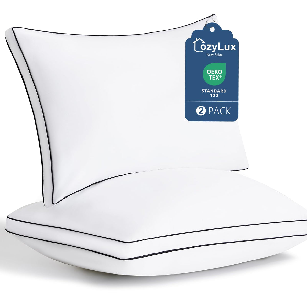CozyLux king pillows front packaging showing two-pillows set and neat presentation, promotes coordinated bedding