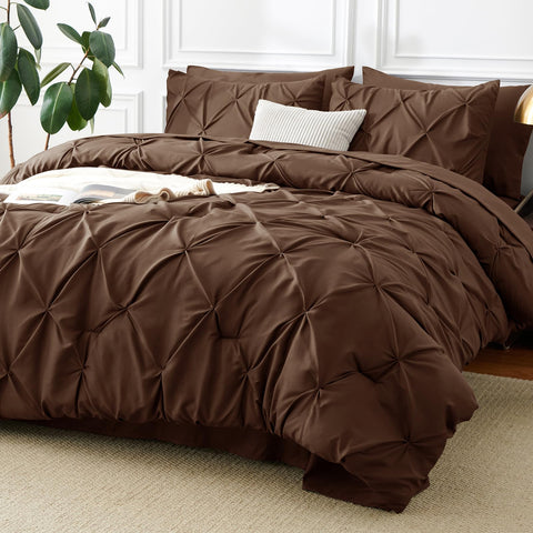 CozyLux front packaging showing complete seven-piece brown set and quick setup benefit