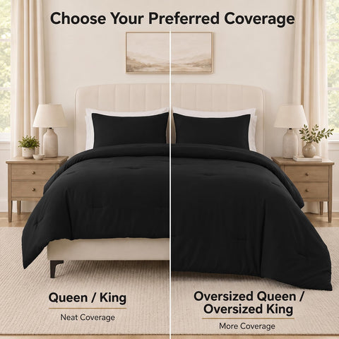 CozyLux lofted comforter on bed showing full fluff after unpacking benefit