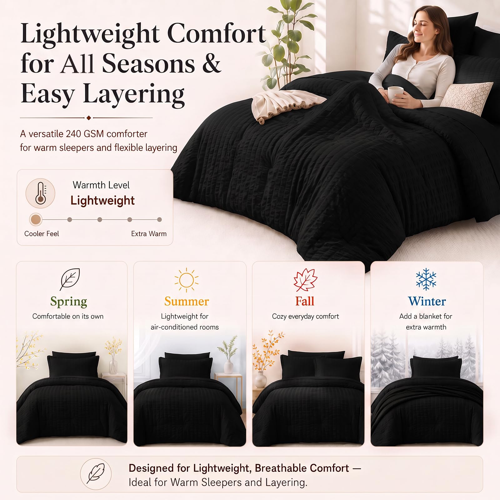 CozyLux packaging vacuum-compressed bundle on floor benefit: space-saving shipping