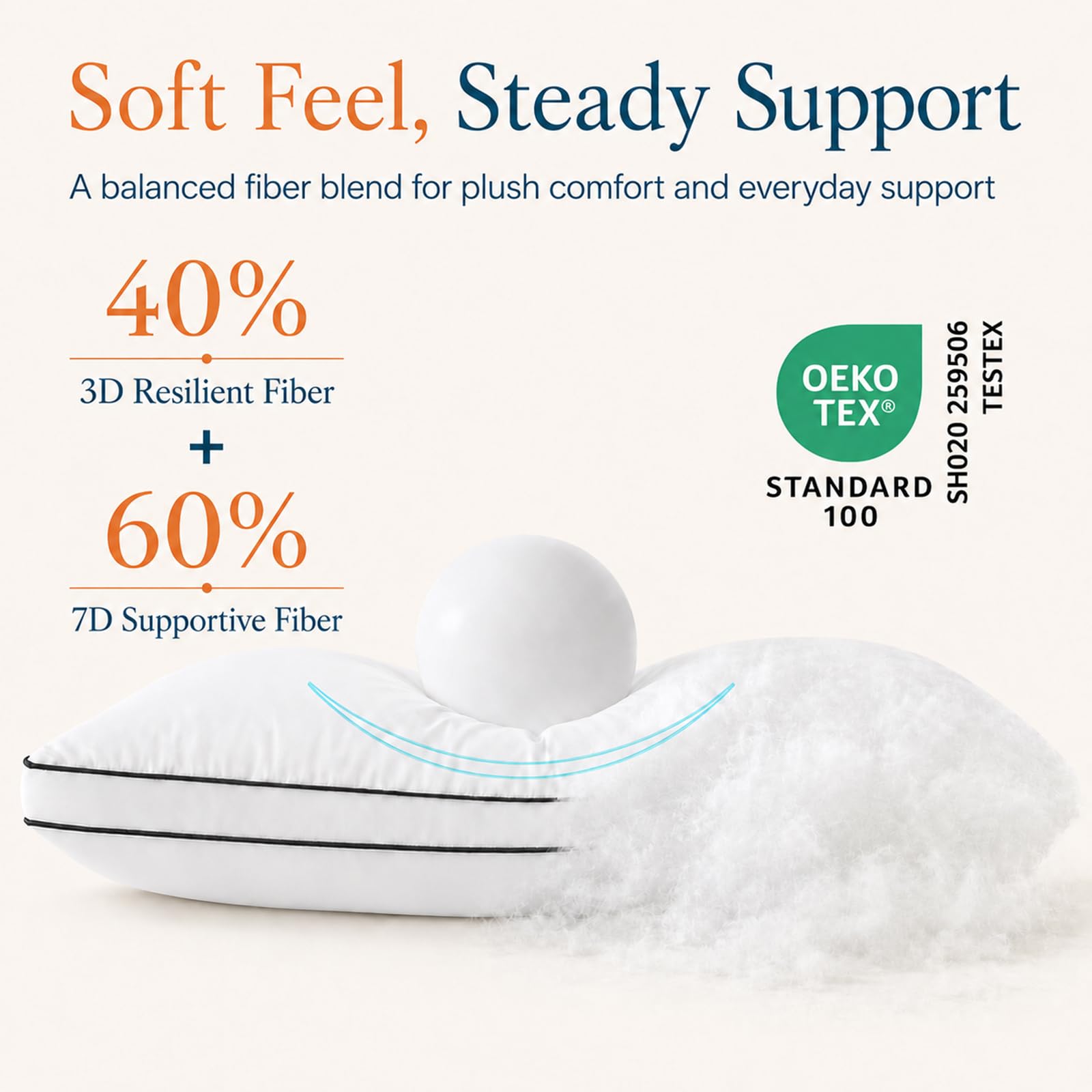 CozyLux pillow fill texture macro displaying hollow fibers and breathable resilience for comfortable sleep