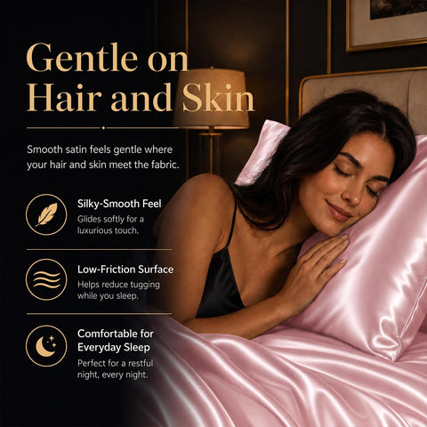 CozyLux pillowcase texture close-up demonstrating smooth satin weave and comfort