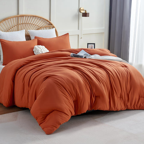 CozyLux queen comforter front view in terracotta showing full bed coverage