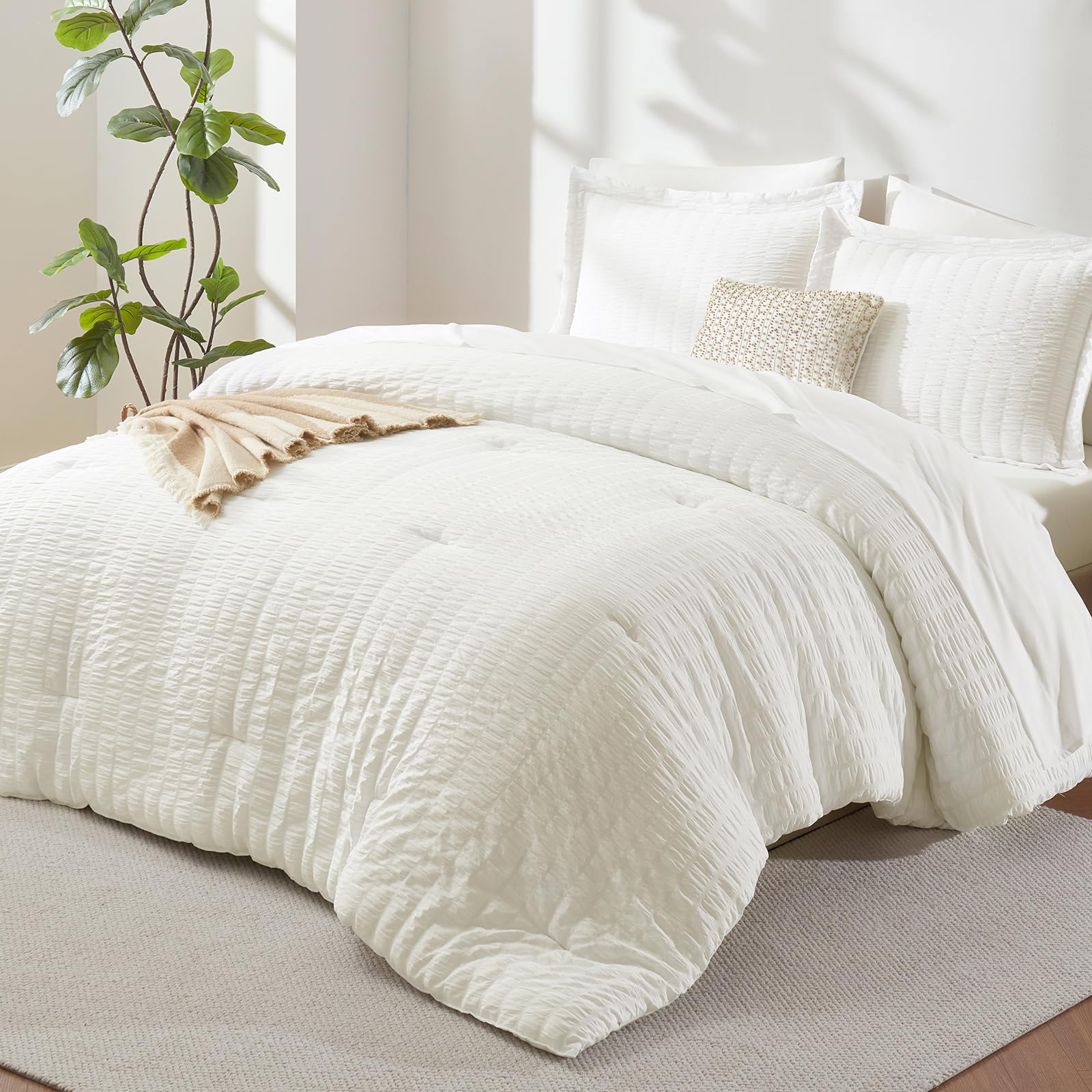 CozyLux front view of ivory queen comforter showing neat drape and calming color