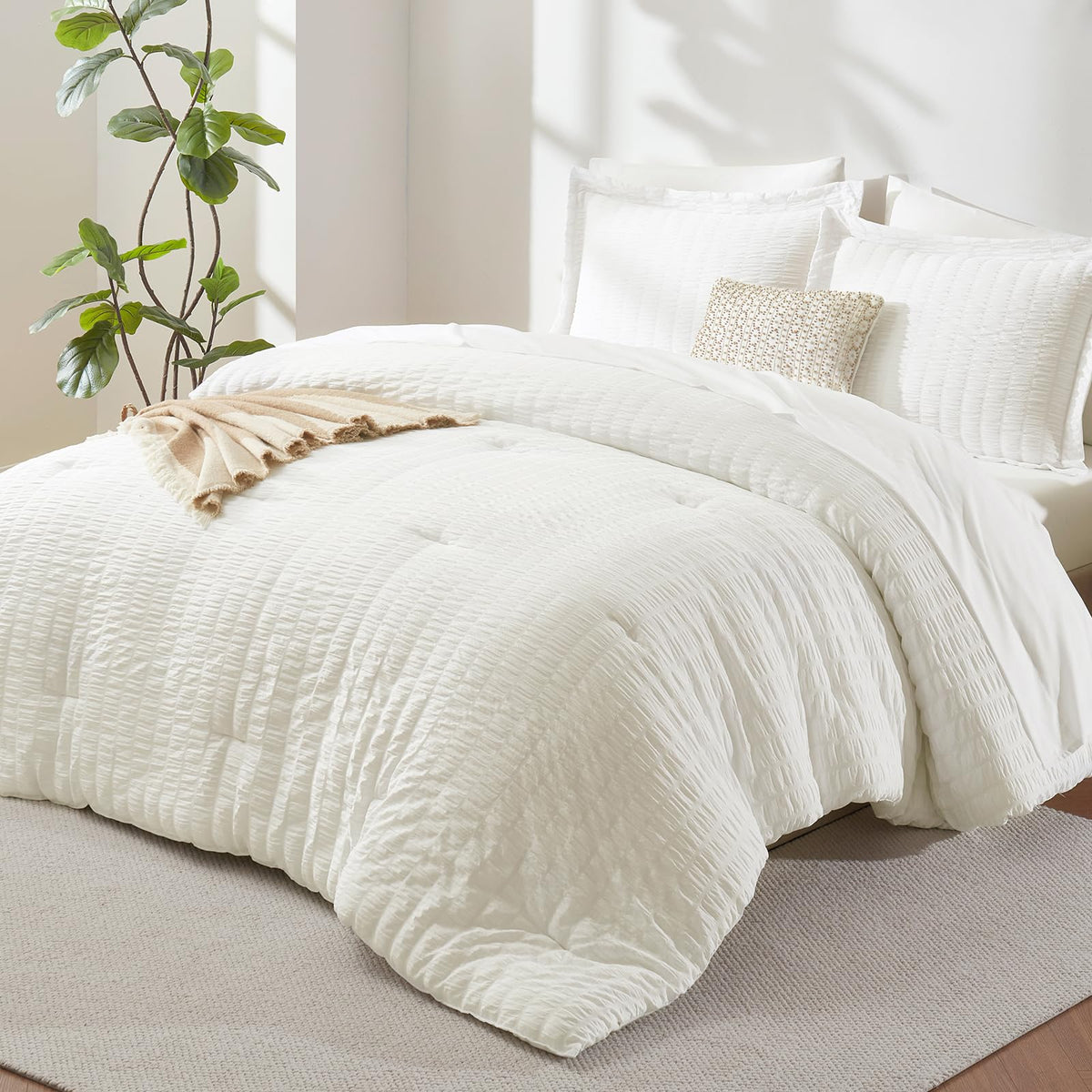 CozyLux front view of ivory queen comforter showing neat drape and calming color