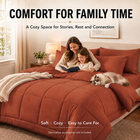 CozyLux king comforter on mattress to show true-to-size coverage and proportions