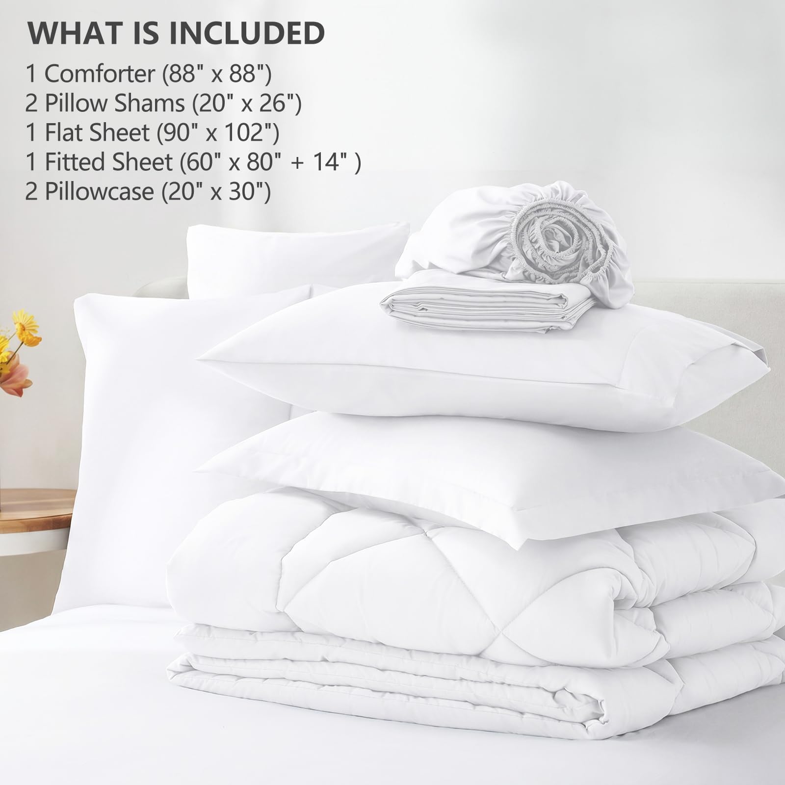 CozyLux comforter next to mattress demonstrating 14-inch side drape