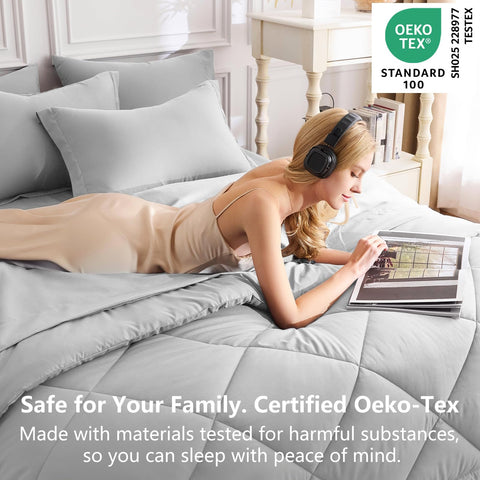 CozyLux flat and fitted sheets displayed to show size and 14-inch deep pocket benefit