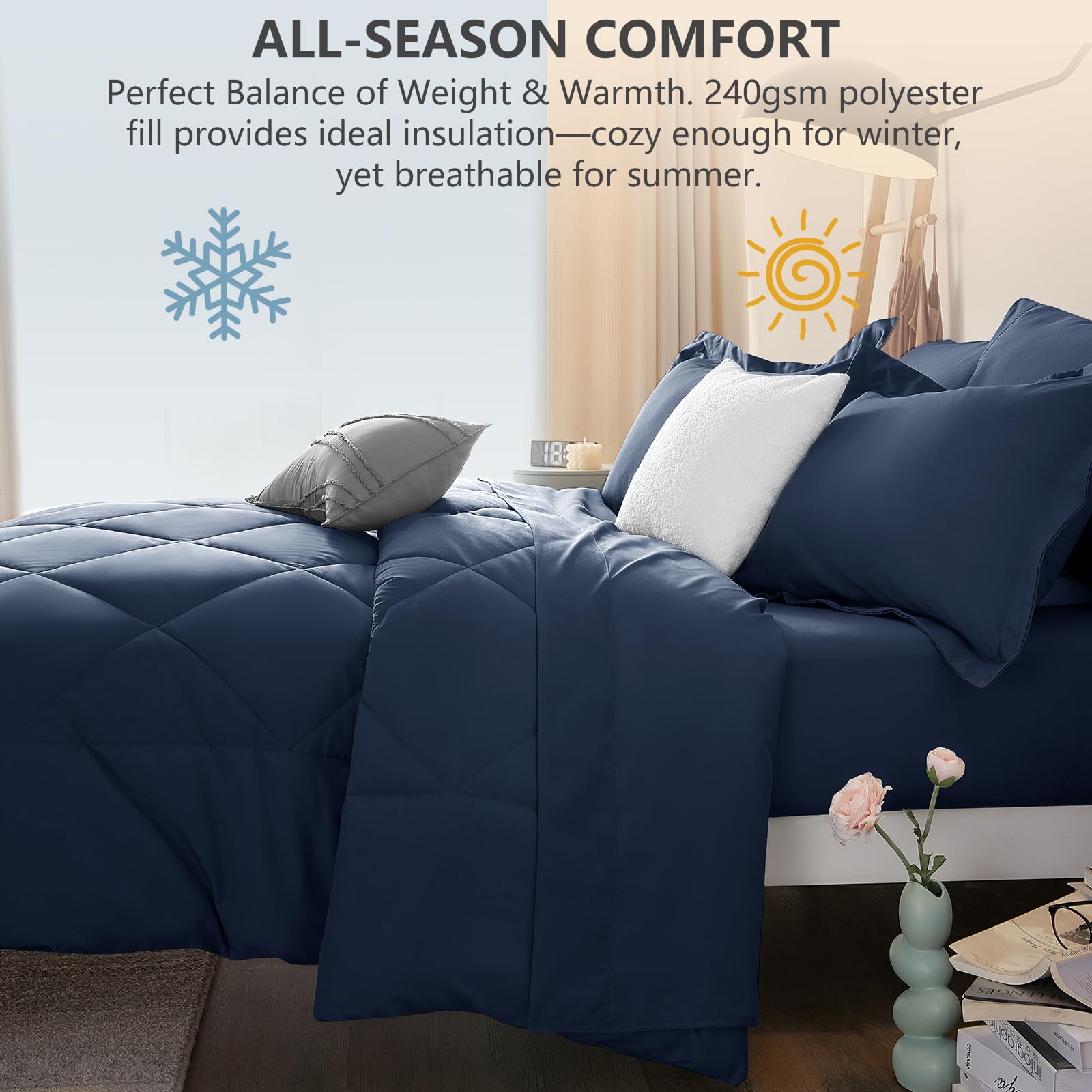 CozyLux Twin XL measurement graphic showing comforter fit and side drape