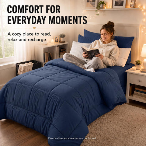CozyLux Twin XL comforter on mattress to illustrate fit and scale