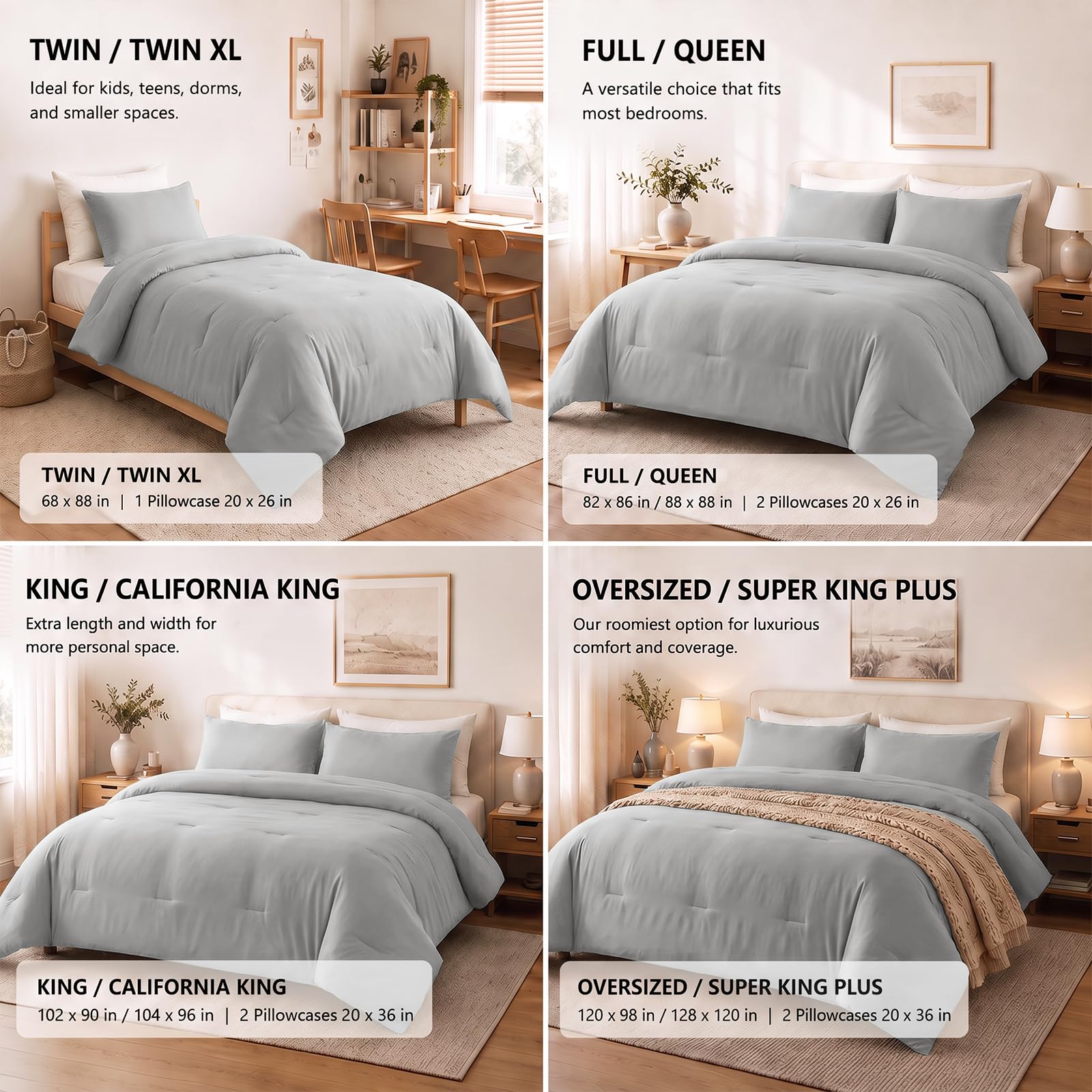 CozyLux comforter on queen mattress for scale to show coverage and drape
