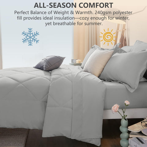 CozyLux comforter on mattress to show 12-inch drape and true-to-size scale