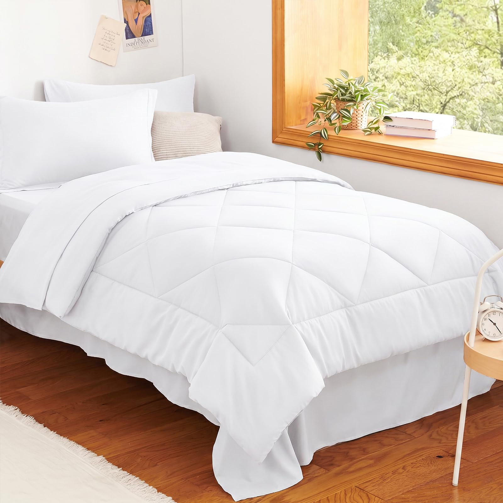 CozyLux comforter front view showing clean white finish and full bed coverage