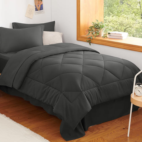 CozyLux Twin XL front view showing dark grey set and tidy made bed benefit