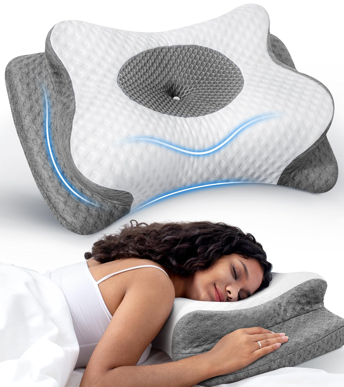 Cozyplayer front view showing ergonomic crescent shape and balanced support