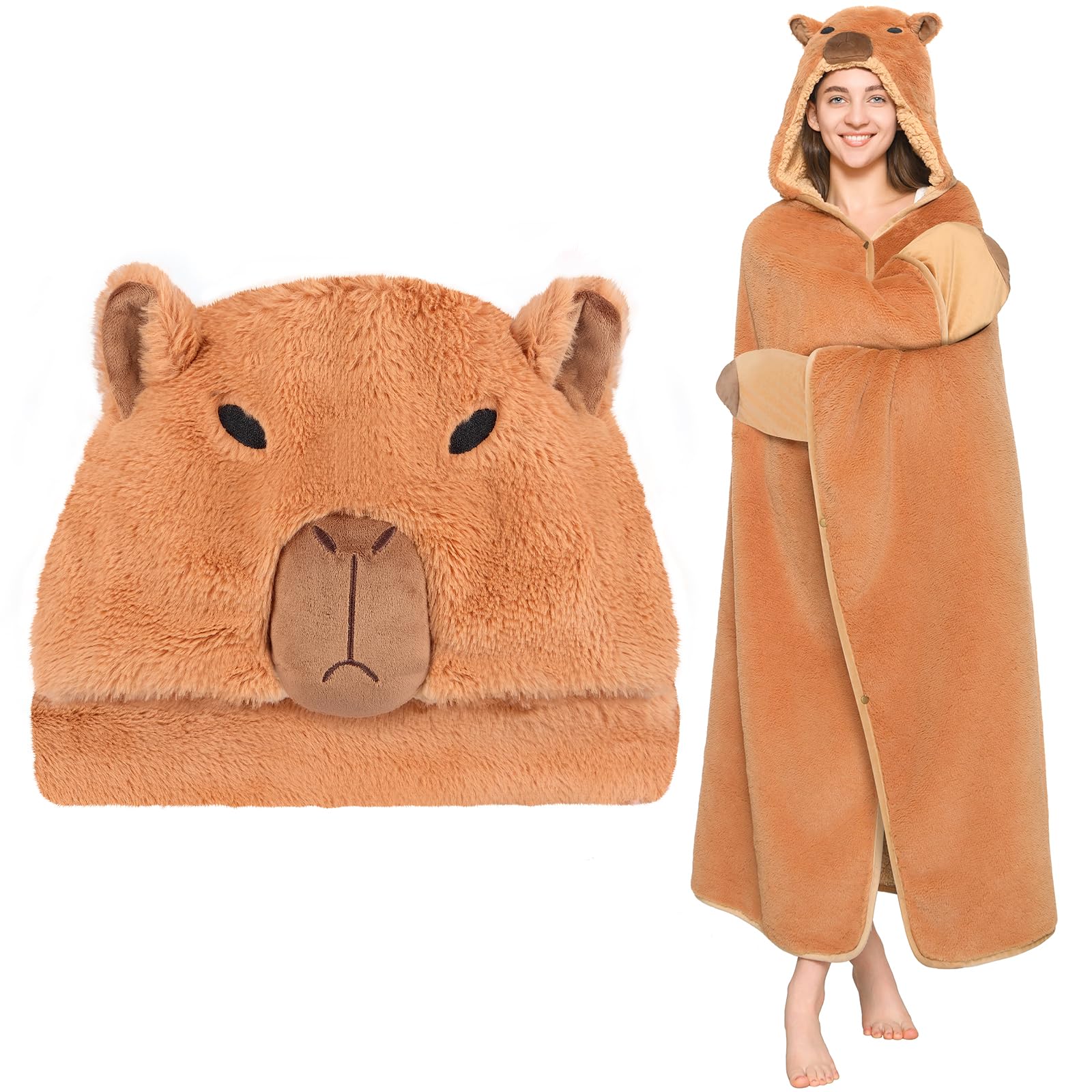 CozziPals front view of capybara hoodie showing playful design and coverage