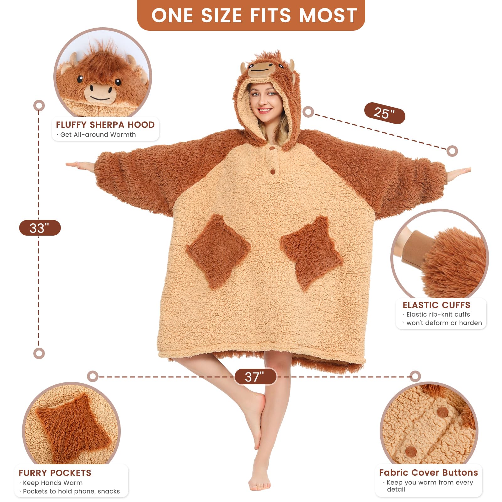 CozziPals hood detail with embroidered eyes and plush horns for charm
