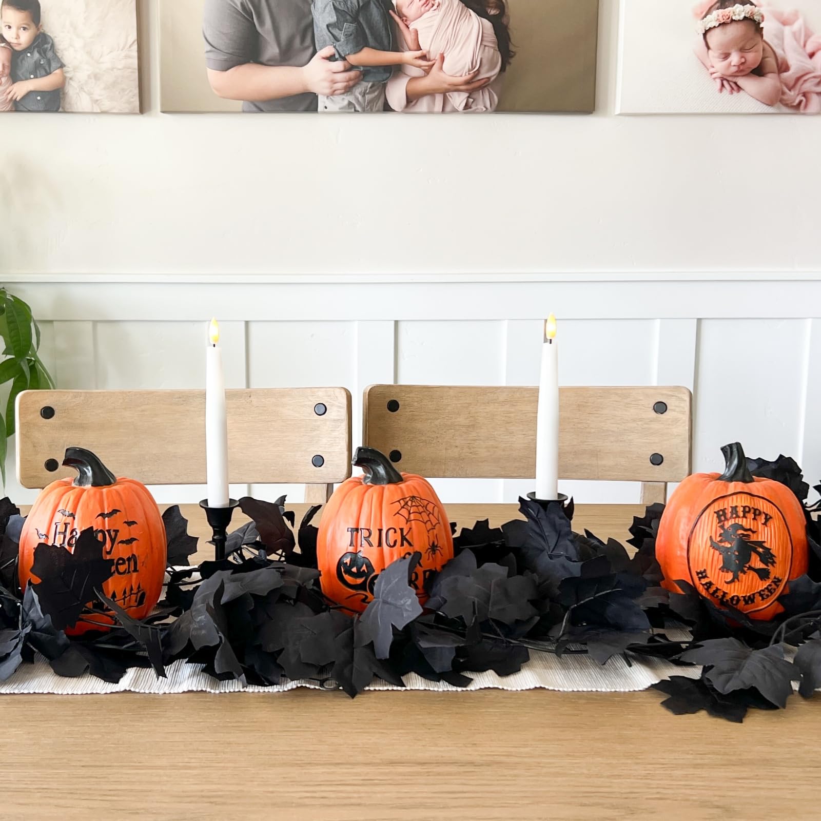 CQURE garland draped on mantel creating moody Halloween ambiance and quick styling