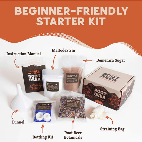 Craft A Brew layout with funnel, steeping bag and caps for easy brewing