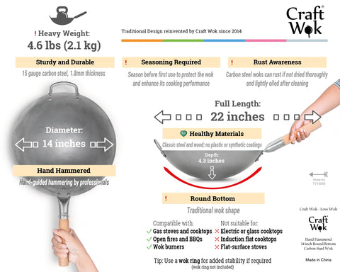 Craft Wok wooden handle detail providing secure non-slip grip benefit