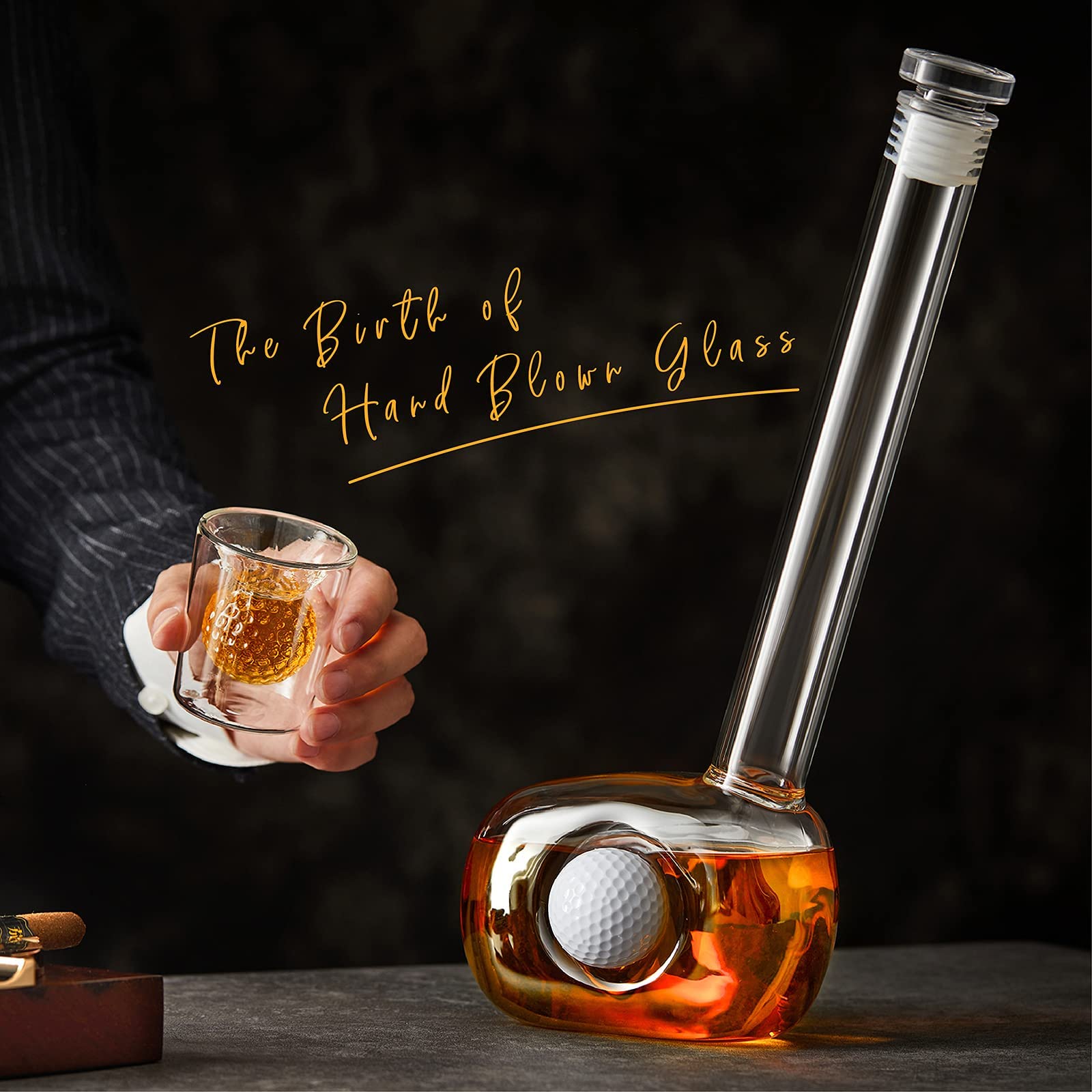 CRAFTGEN decanter pouring into a shot glass demonstrating easy pour benefit