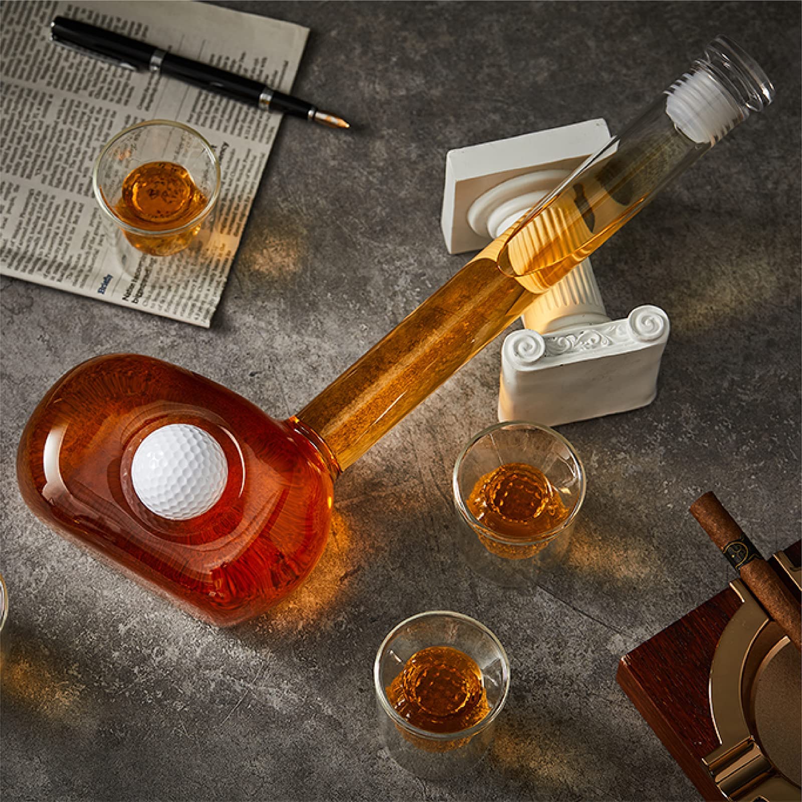 CRAFTGEN decanter next to a 750ml bottle showing true-to-size capacity benefit