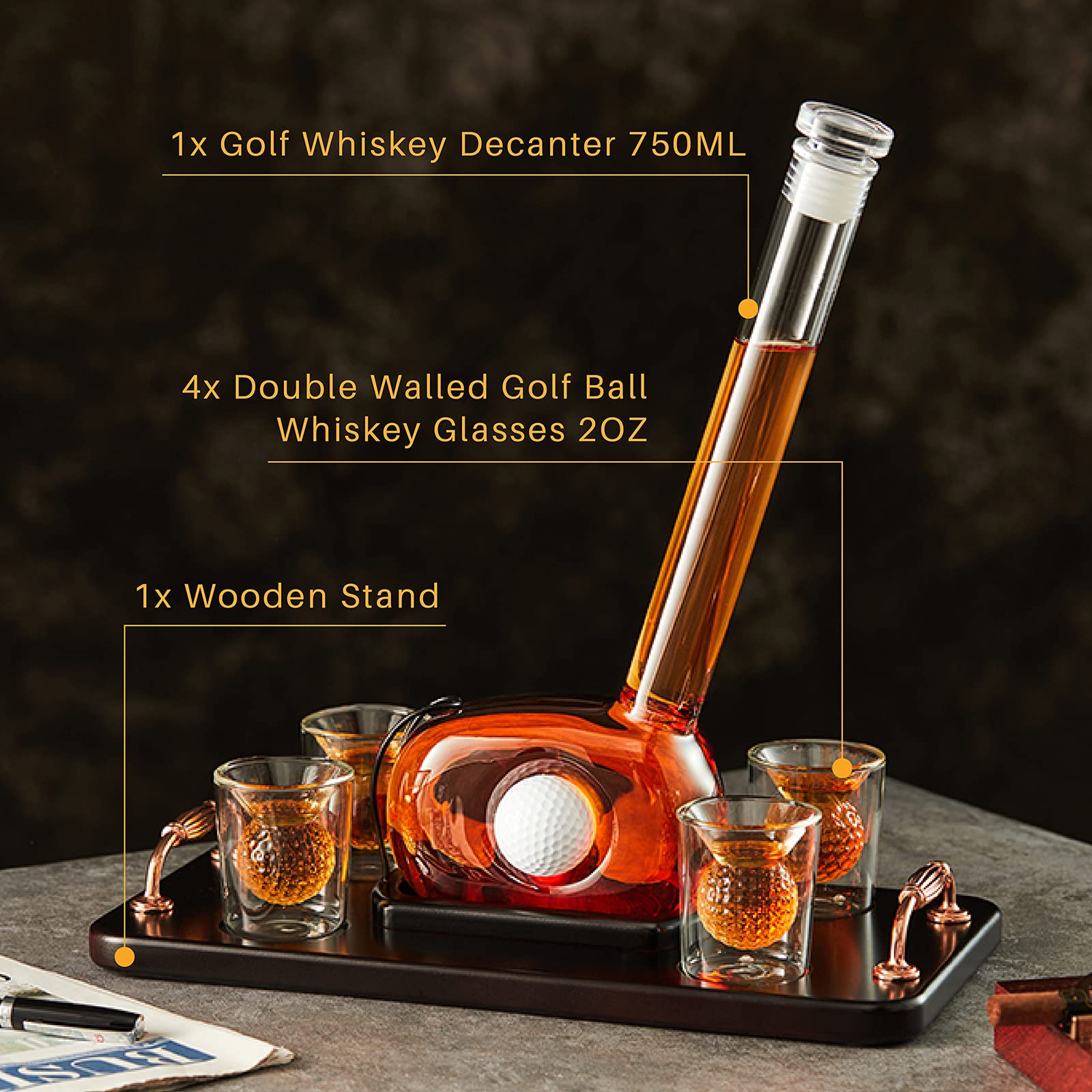 CRAFTGEN side profile of decanter highlighting club shape and balance benefit