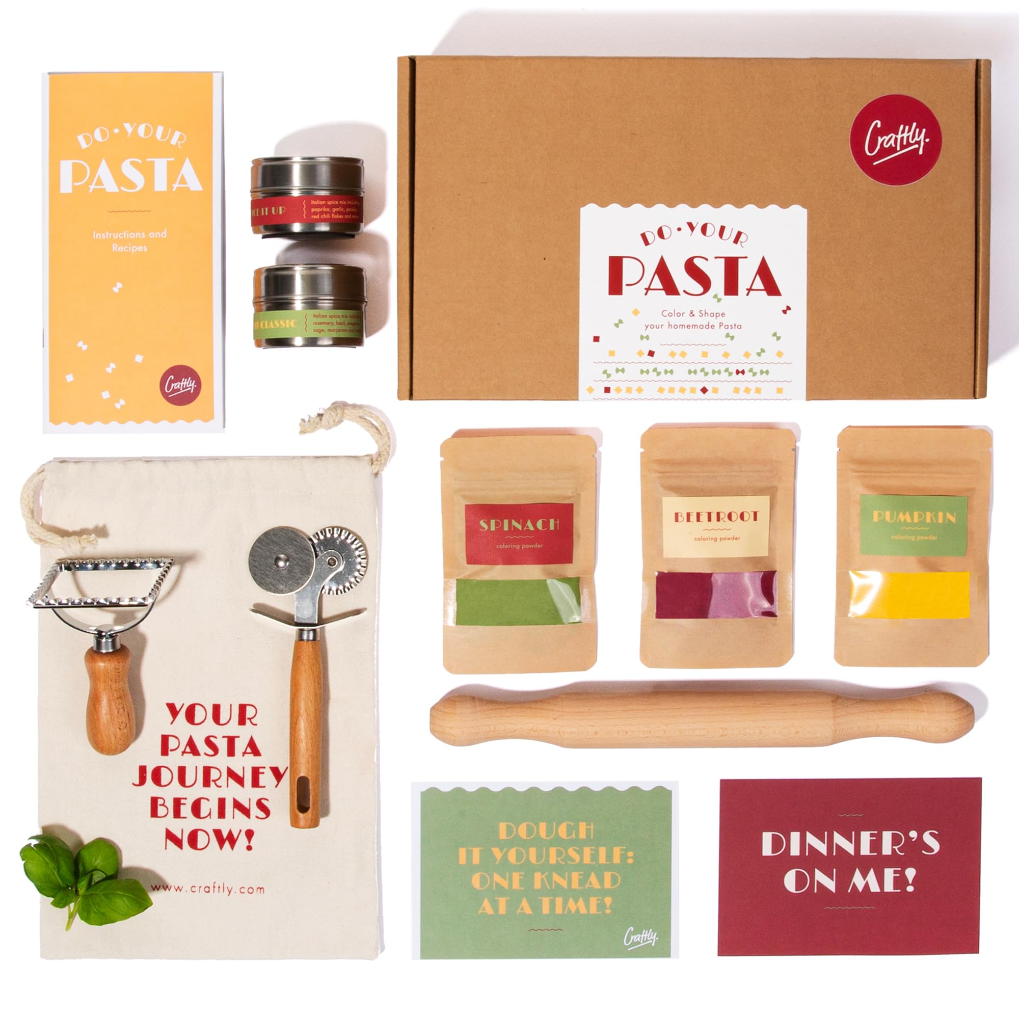 Craftly front packaging showing complete pasta kit and contents for easy setup