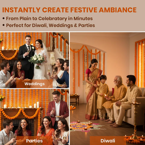 Craftsman SATVIK garlands hung on a doorway providing instant festive color