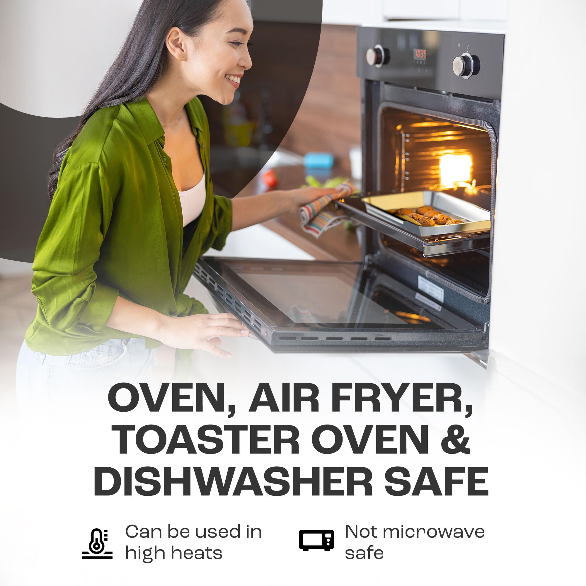 CraftyHome trays inside oven showing oven-safe durability benefit