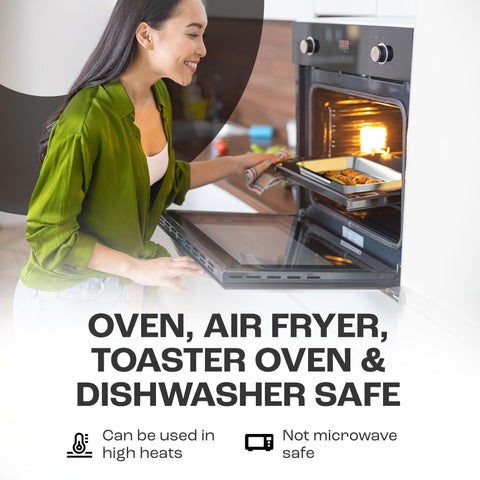 CraftyHome trays inside oven showing oven-safe durability benefit