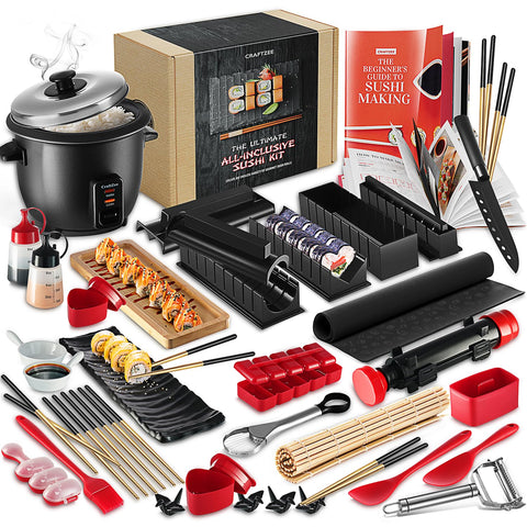 CraftZee complete kit displaying all included sushi tools for easy home sushi making