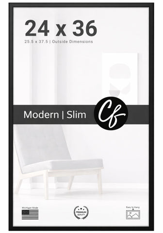 Craig Frames front view of 24x36 black poster frame showing clean edges and art focus