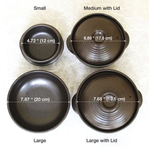 Crazy Korean Cooking bowl on included black plastic trivet with measuring tape for scale, shows portability
