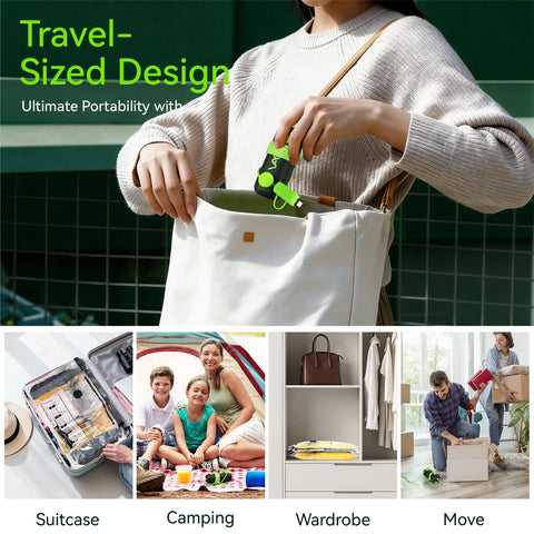 CrazyFeb vacuum bags packed in travel scene, showing organized, efficient packing