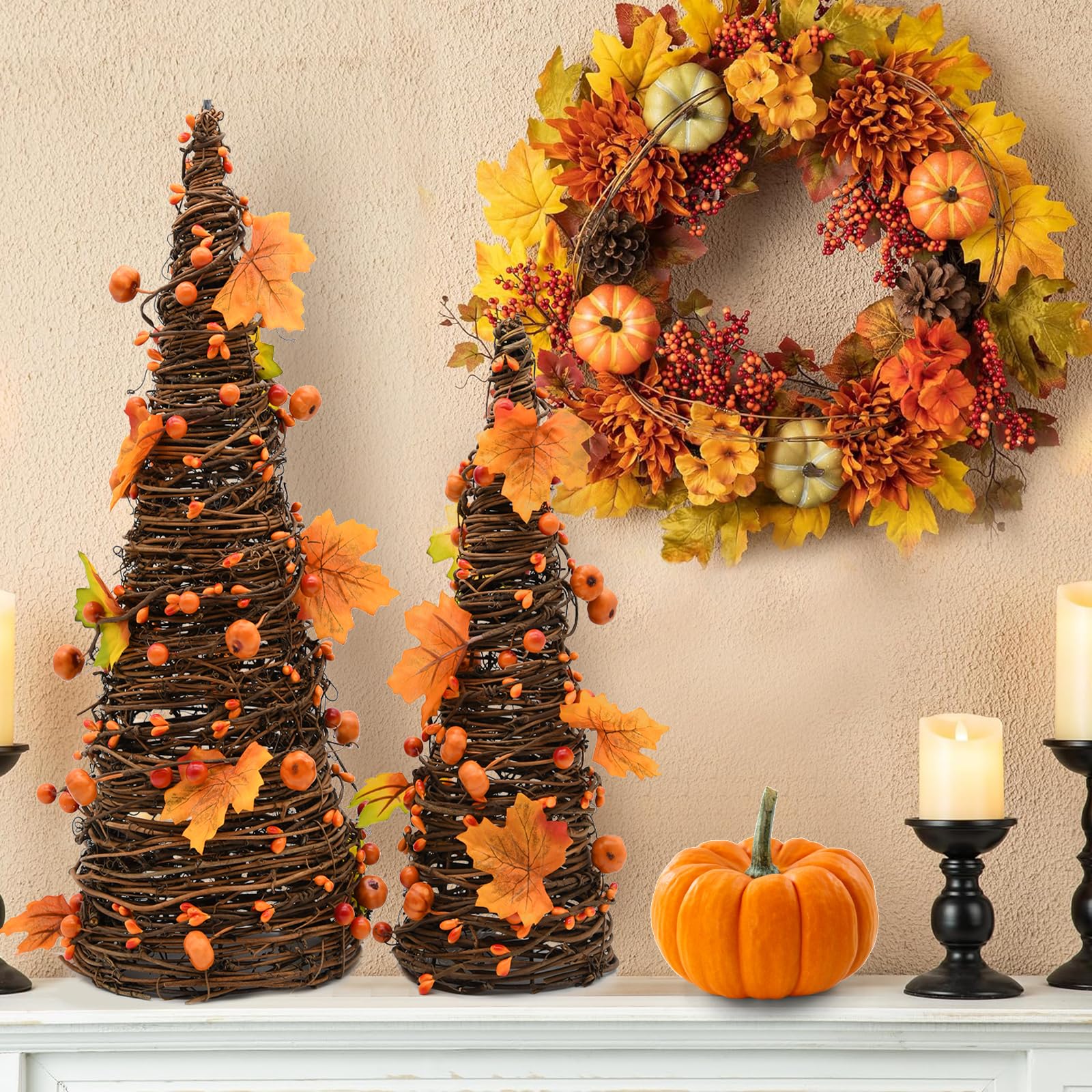 CRCZK close-up of miniature pumpkin and maple leaf accents for textured autumn detail