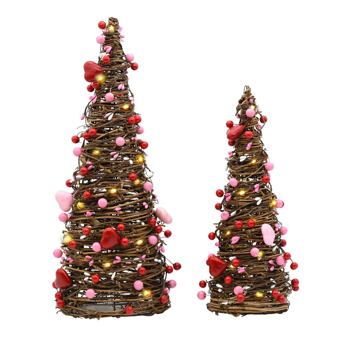 CRCZK rattan tree front view showing heart decor and tabletop appeal