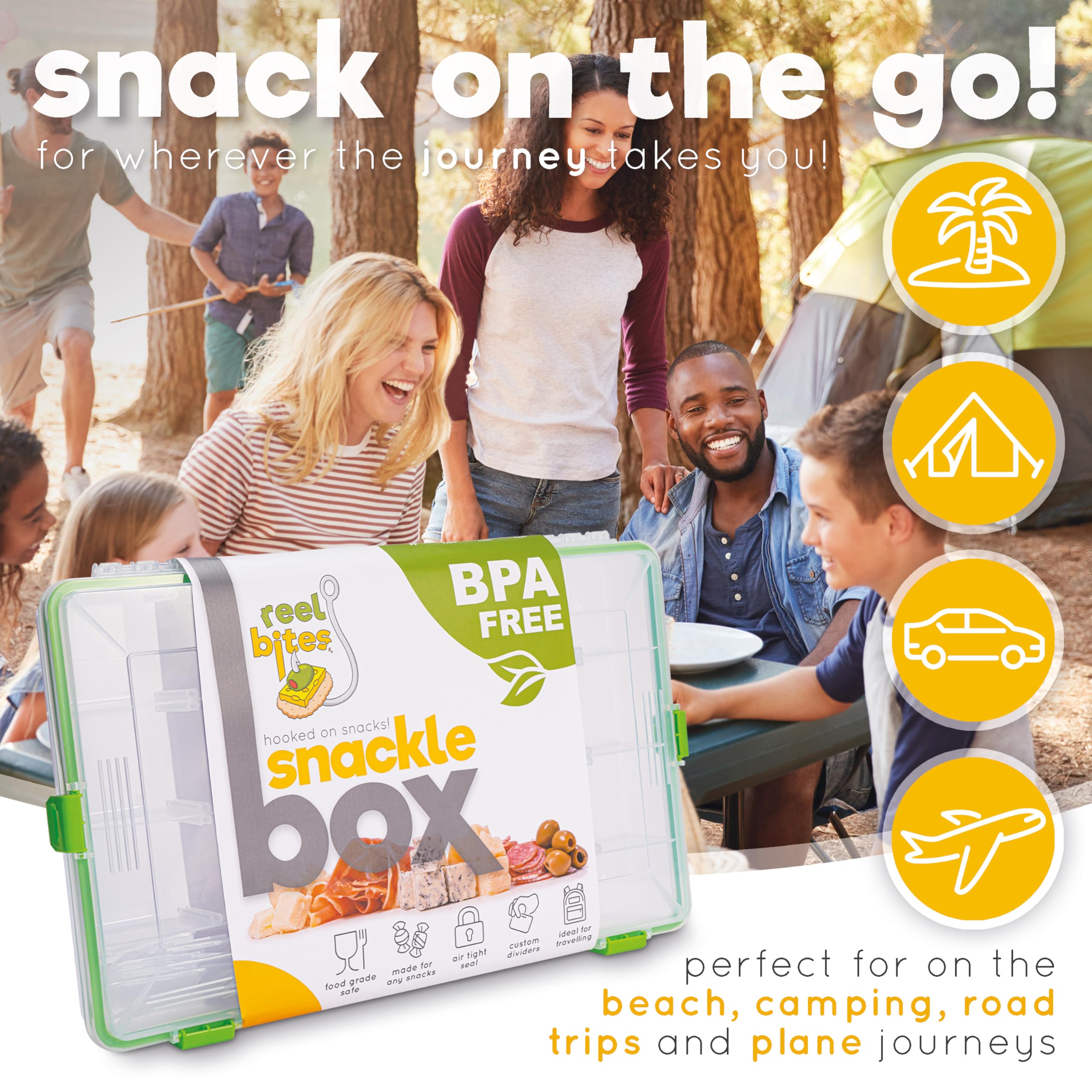Create-ables lifestyle photo at beach with Reel Bites for outdoor snack convenience