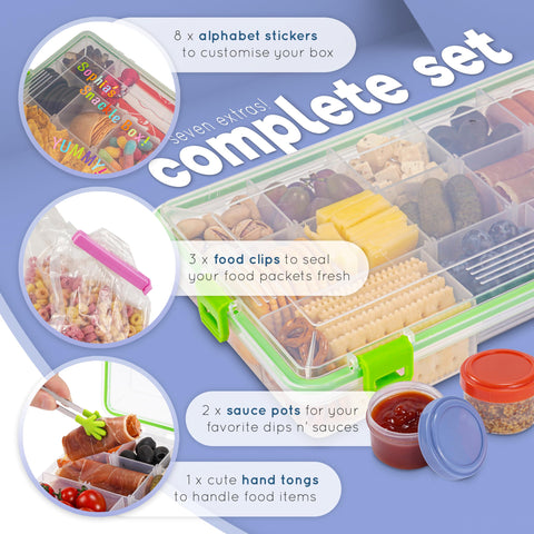Create-ables included sauce pots and mini tongs displayed for hygienic serving
