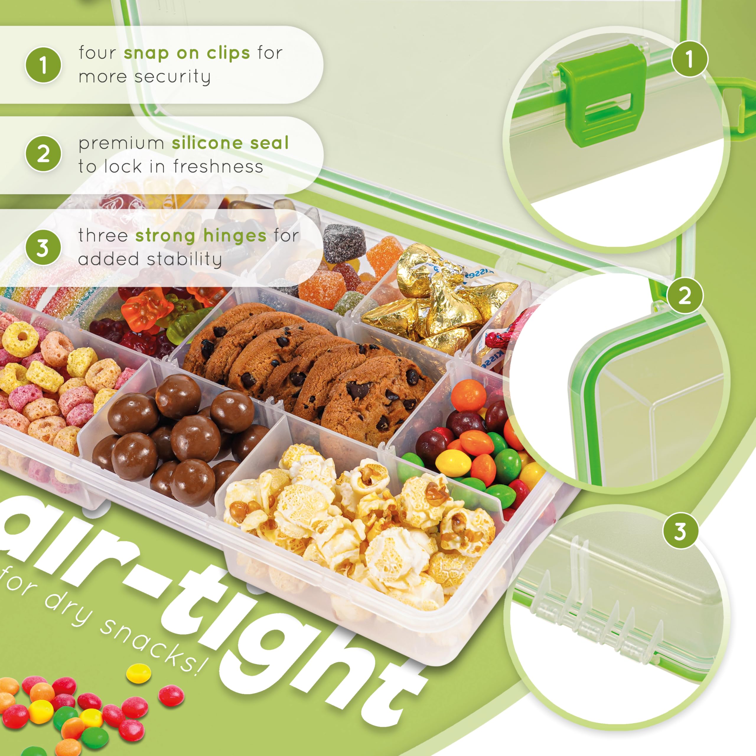 Create-ables packed with snacks illustrating separated foods and fresh presentation
