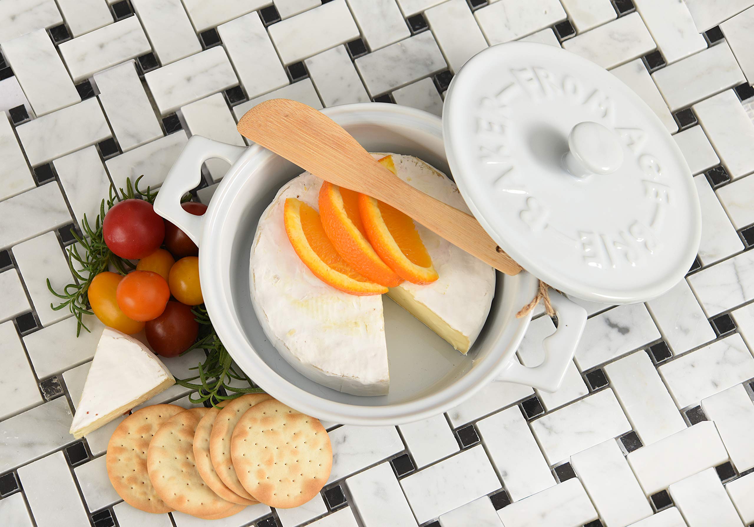 Creative Co-Op glazed stoneware interior emphasizing even heating and easy cleanup