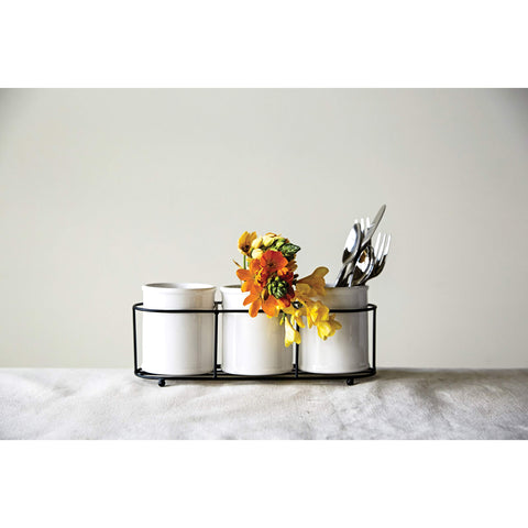 Creative Co-Op crocks arranged with dried florals for decorative styling benefit
