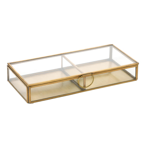 Creative Co-Op display box styled on a vanity to elevate decor and organize pieces
