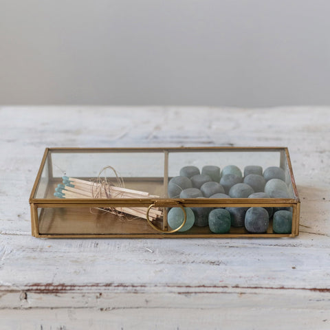 Creative Co-Op two-compartment display box top view showing organized small jewelry